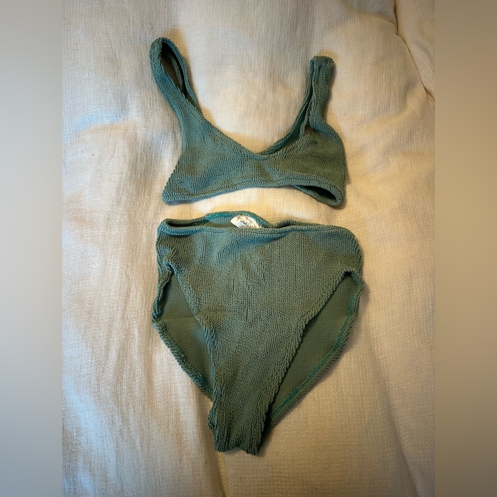 Youswim Sage Green Textured Bandeau Top & High‑Cut Bottoms
